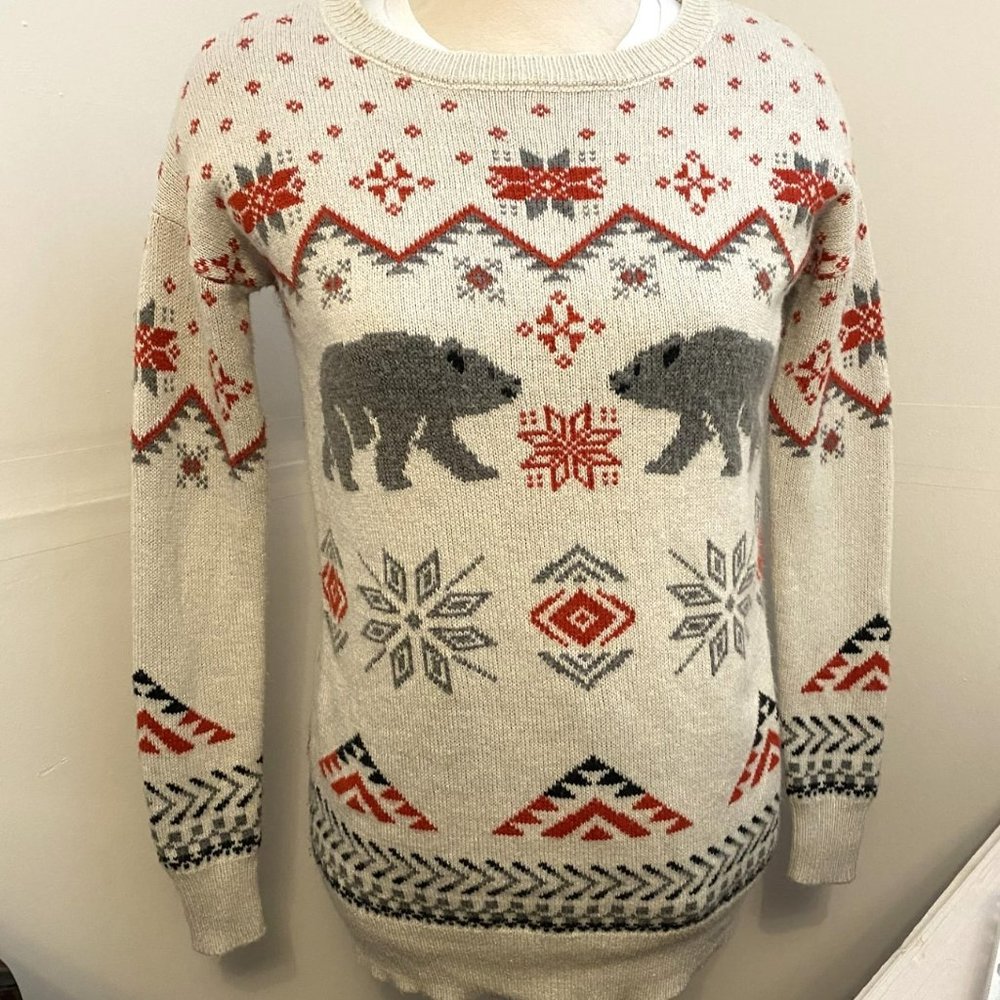 Mossimo Ivory Polar Bear Snow Flake Crew Neck Sweater XS